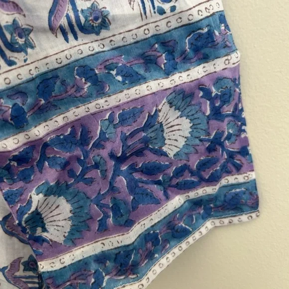 Alicia Bell Kaftan Style Dress Womens XS Silk Cotton Blue Block Print Boho - Picture 4 of 6